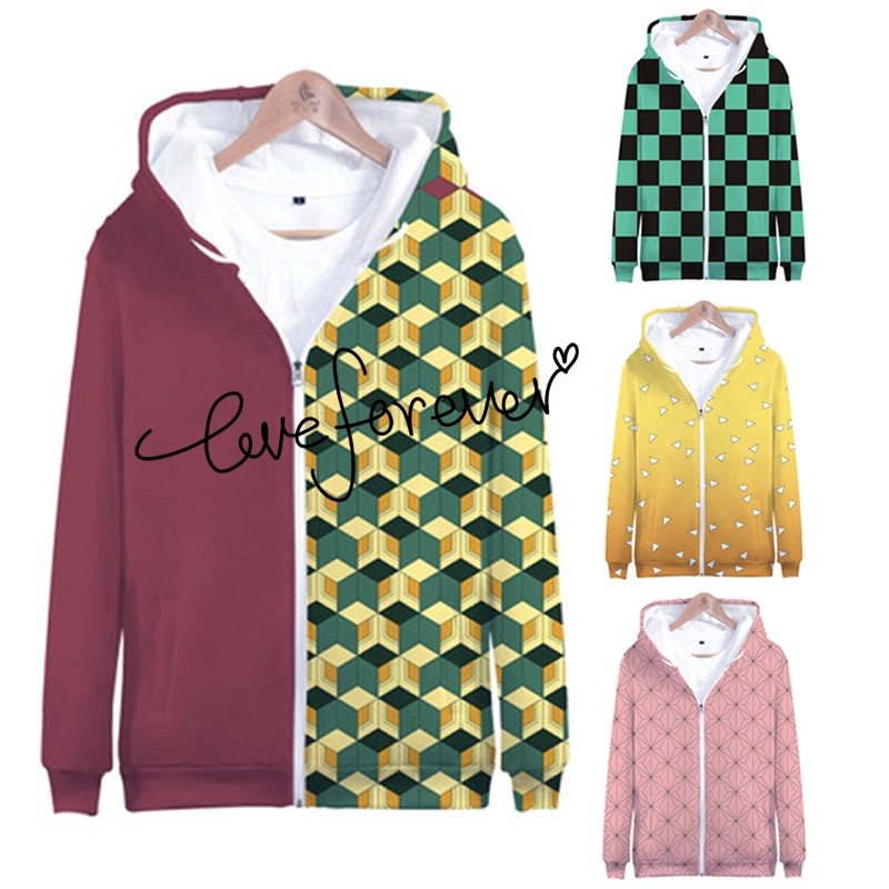 เสื้อฮู้ดกันหนาว ลายคอสเพลย์อนิเมะดาบพิฆาตอสูร 3 มิติ แบบมีซิป