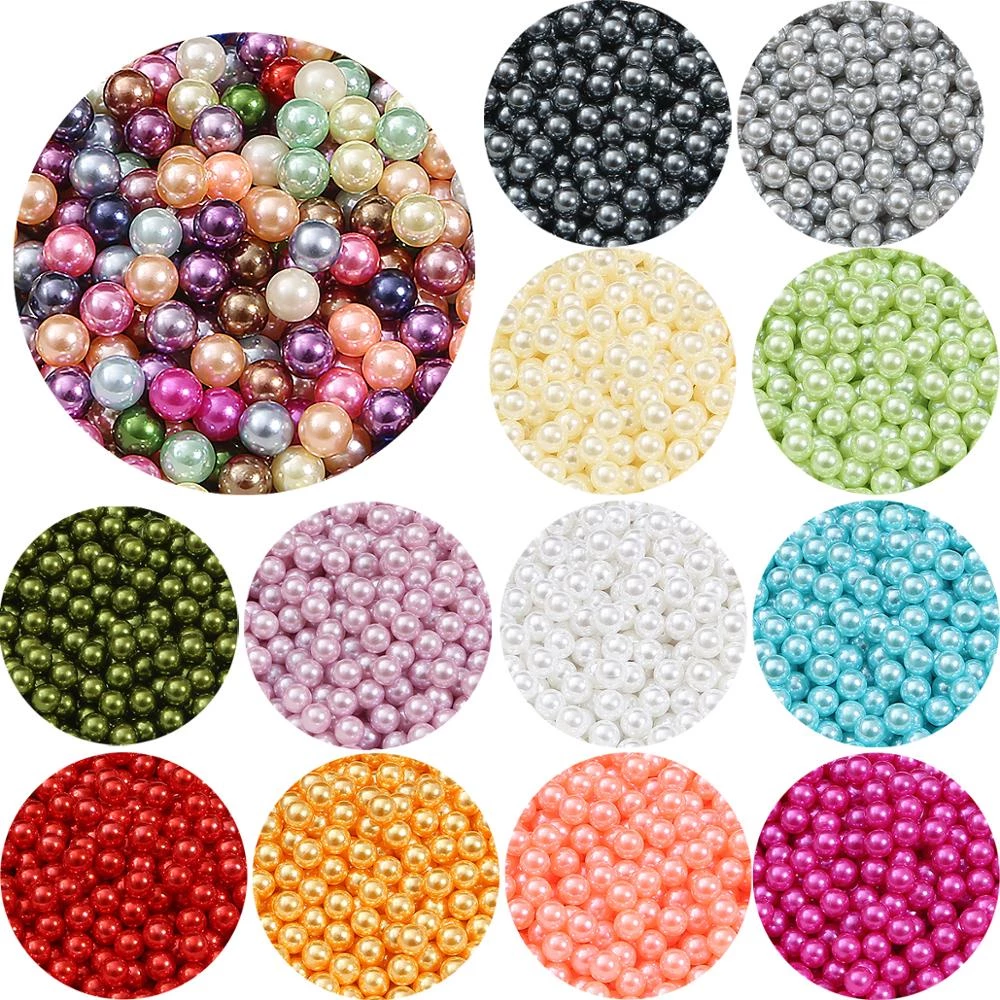 3/4/6/8/10 มม.ABS No-Hole เลียนแบบลูกปัดมุกที่มีสีสันรอบลูกปัด DIY Craft Filler สําหรับครีมกาวเคสโทรศัพท์ตกแต่ง