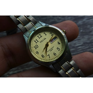 นาฬิกา Vintage มือสองญี่ปุ่น Telva ระบบ Quartz สายสแตนเลส 2 กษัตริย์ ทรงกลม สภาพดี  หน้าปัด 27mm