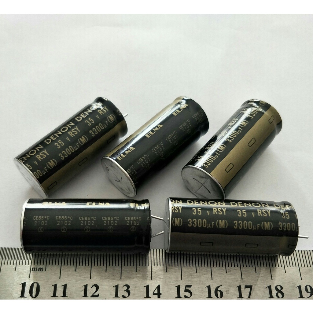 (5ชิ้น) Capacitor 3300 UF 35V DENON ELNAสีดำ+ทอง ขนาด 40x18mmของใหม่คุณภาพดีเยี่ยมตัดขาสั้นจากโรงงาน