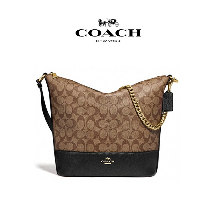 กระเป๋า Coach ของแท้ ของใหม่ น้ำหนักเบา รุ่น Signature Small Paxton Duffle Khaki Black (76669)