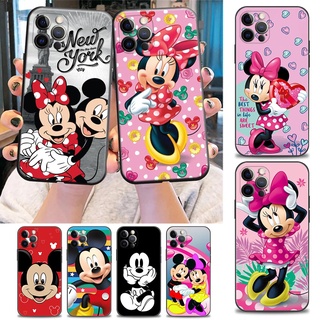 เคสโทรศัพท์มือถือ ซิลิโคนนิ่ม TPU ลายการ์ตูนมิกกี้ มินนี่เมาส์ สีดํา สําหรับ iPhone 11 12 13 Pro Max