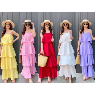 🍬Candy ruffles maxi dress ชุดเดรสตัวยาว แต่งระบายขนมชั้น