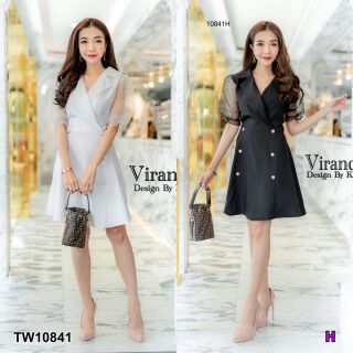Dress เดรสปกสูทเนื้อผ้าซาร่า แต่งกระดุมทอง
