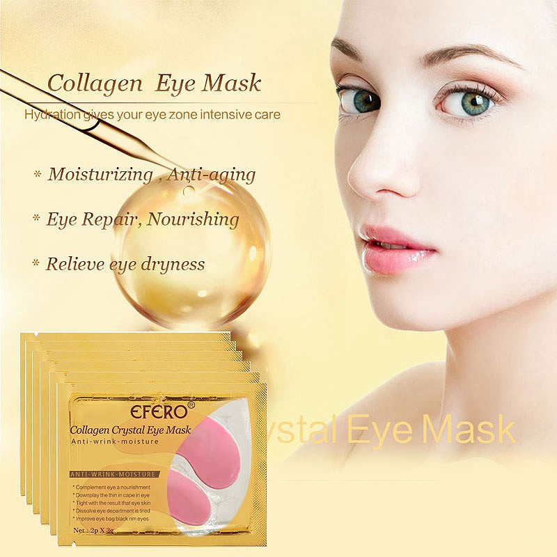 EFERO 5Pair Face Mask Dark Circles Crystal Collagen Eye Mask Gel Pink