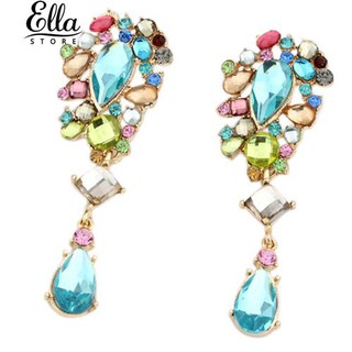 ต่างหูพลอยหลายสี Rhinestone Dangle ต่างหู Drop Ear Studs