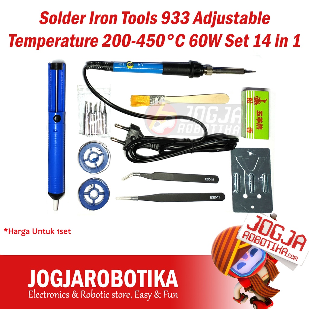 เครื่องมือหัวแร้งบัดกรี 933 ปรับอุณหภูมิได้ 200-450°C 60W ชุด 14 in 1