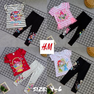 มีเก็บปลายทาง‼️งานป้ายH&amp;M : ชุดเซตขายาว ลายการ์ตูน เอลซ่า โพนี่ มายเม LoL : size 4-6