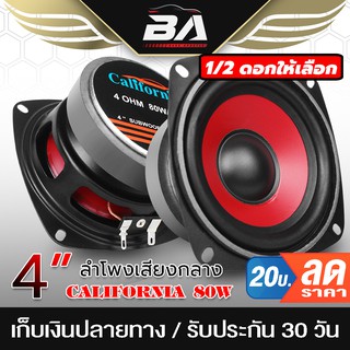 BA SOUND ลำโพงเสียงกลาง 4 นิ้ว 80วัตต์ สีแดง ดอกลำโพง 4 นิ้ว…