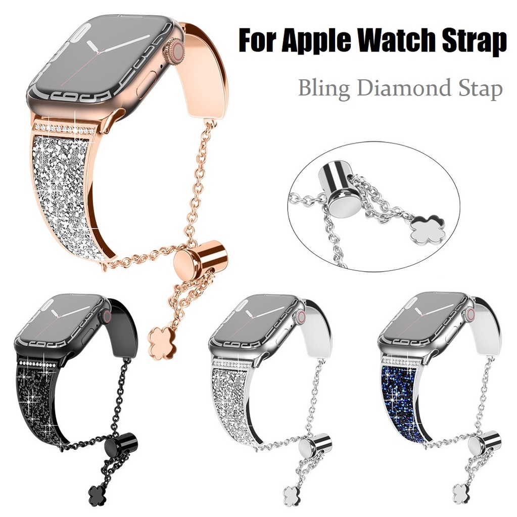 สายนาฬิกาข้อมือ สเตนเลส ประดับเพชร วิบวับ หรูหรา สําหรับ สาย applewatch Strap i Watch Strap Series 7 6 5 4 3 2 1 ขนาด 41 มม. 45 มม. 38 มม. 40 มม. 44 มม. สายนาฬิกา applewatch