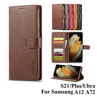 เคสโทรศัพท์หนังฝาพับพร้อมช่องใส่บัตรสําหรับ Samsung Galaxy S21 Plus S21 Ultra A12 A52 A02S A42 A32 A72