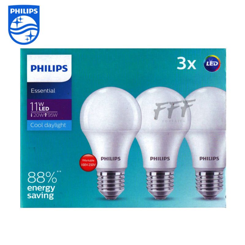 [PHILIPS แพ็คประหยัดสุดคุ้ม] หลอดไฟ PHILIPS LED bulb Essential 11W E27 Daylight แพ็ค 3 หลอด