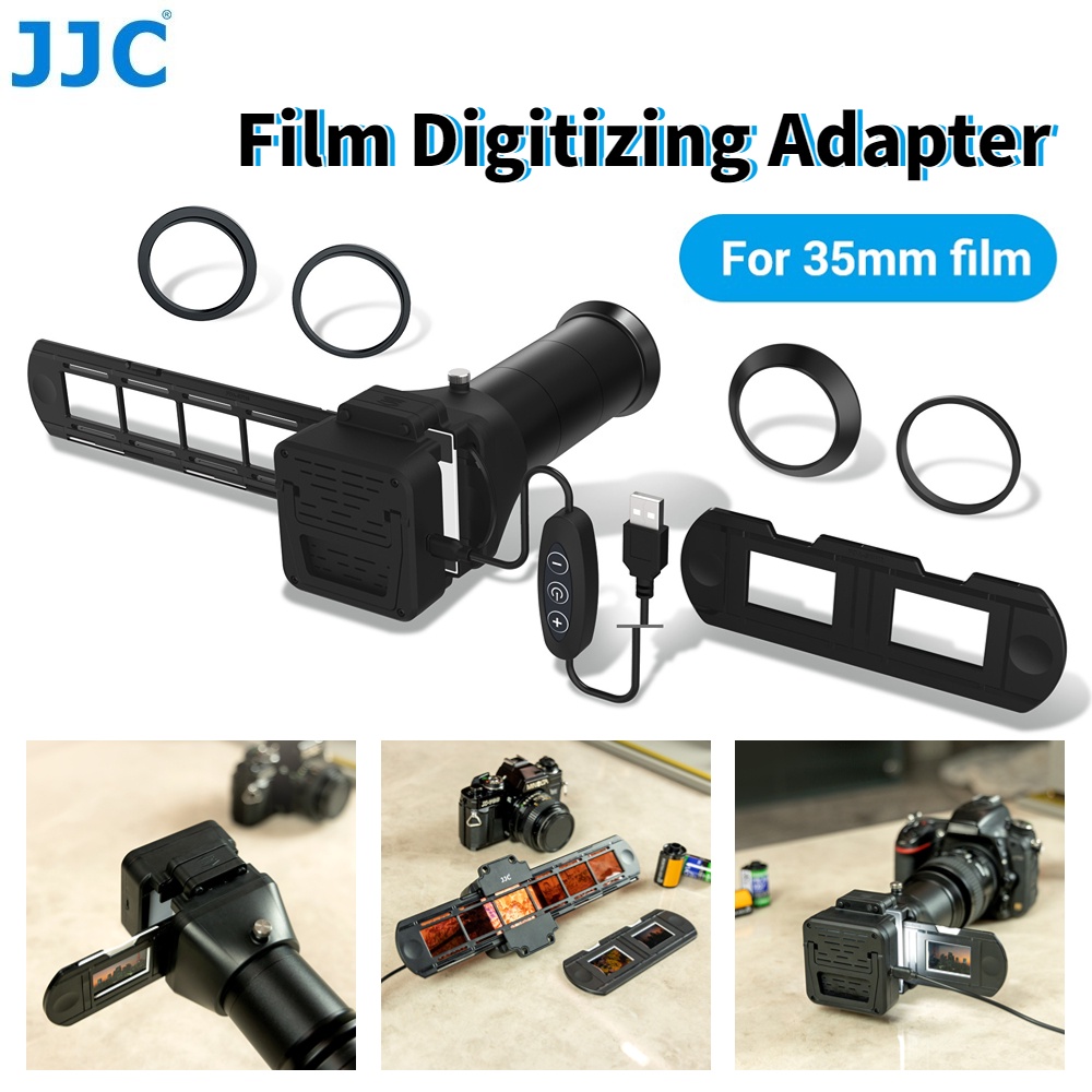 JJC FDA-S1 ฟิล์มเนกาทีฟแปลงดิจิทัลอะแดปเตอร์และชุดไฟ LED 6500k, เครื่องสแกนฟิล์มเนกาทีฟ HD ขนาด 35 มม. สำหรับ Canon / Nikon / Sony / Laowa / Olympus Macro Lens แทนที่อะแดปเตอร์ Nikon ES-2