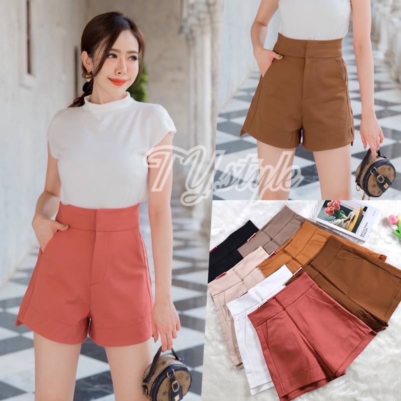 PT closets ♡ กางเกงขาสั้นเอวสูง ปี๊ด ตะขอล็อก 2 ชั้น ปลายขาหน้าสั้นหลังยาว #TB014