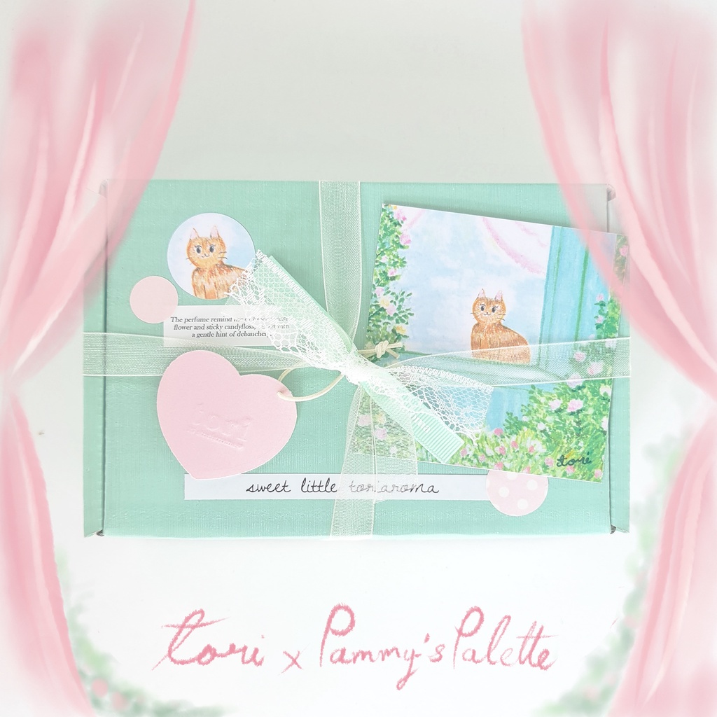 (งดกดกล่องอย่างเดียว สั่งพร้อมสินค้าในร้าน) | [ Gift Box ] Tori x Pammy's Palette รุ่น Mint Kitten in the rose garden
