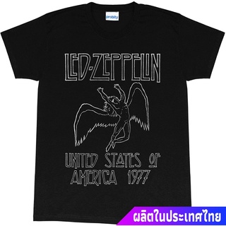 เยาวชน Led Zeppelin - USA Tour 1977 Black T Shirt discount เสื้อยืดผ้าฝ้าย