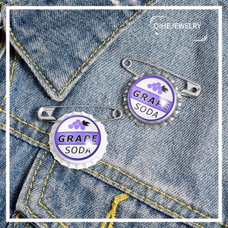 Juice Soda Bottle cap Brooches Custom Capsule Brooches Bag Shirt Lapel Pin Buckle Grape Jewelry Gift for Kids Friend