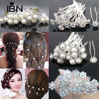 * เจ้าสาวงานแต่งงานของผู้หญิง 20Pcs Faux Pearl Rhinestone Flower Hairpins คลิปผม