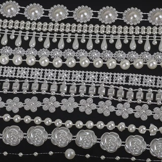 2-10เมตร ABS เลียนแบบลูกปัดมุกโซ่ Trim Garland ดอกไม้ DIY งานแต่งงานตกแต่งเจ้าสาวหมวกหัตถกรรมอุปกรณ์เย็บผ้า