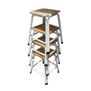 เก้าอี้สตูลขาคู่18นิ้ว4ตัว ขาเหล็กสีขาว-ท้อปไม้ยางพาราแท้ , Double leg steel stool height18"(38x38x47cm.) 4pcs