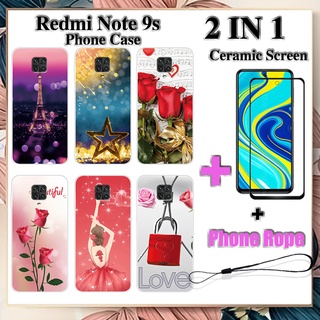 เคสโทรศัพท์ 2 IN 1 Redmi Note 9s พร้อมกระจกนิรภัยกันรอยหน้าจอ เซรามิค ฟิล์มนิรภัย โค้ง โรแมนติก