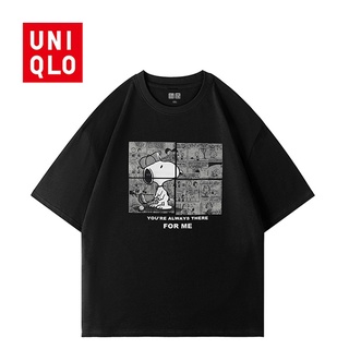 เสื้อยืดผ้าฝ้าย Uniqlo เสื้อยืดแขนสั้นลําลอง พิมพ์ลาย Snoopy แฟชั่นคู่รัก