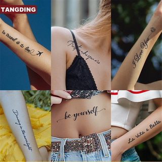 【COD Tangding】ins สติกเกอร์รอยสัก กึ่งถาวร ลายตัวอักษรภาษาอังกฤษ กันน้ํา