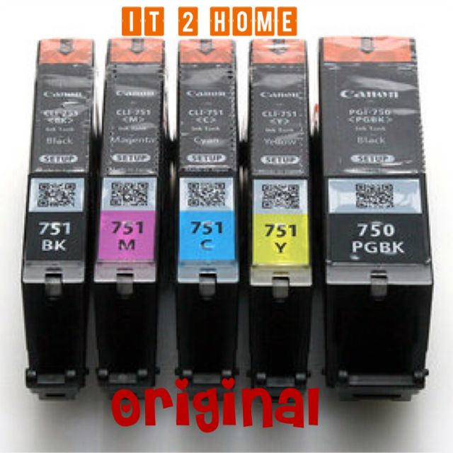 ตลับหมึก canon 750+751(pgbk bk c m y ) nobox 5สี ตลับหมึก IP7270 / IP8770 / IX6770 / IX6870 / MG5470