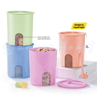 Tupperware One Touch กระป๋องหน้าต่าง ขนาดเล็ก 2 ลิตร พร้อมทัพพีเครื่องปรุง