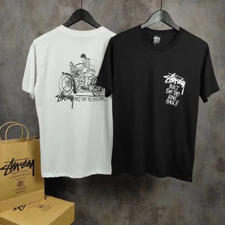 【NEW】Stussy เสื้อยืดคอก ลมแขนสั้นผ้าฝ้ายสีดําสีขาวสไตล์ฮิปฮอปสําหรับผู้ชายผู้หญิง