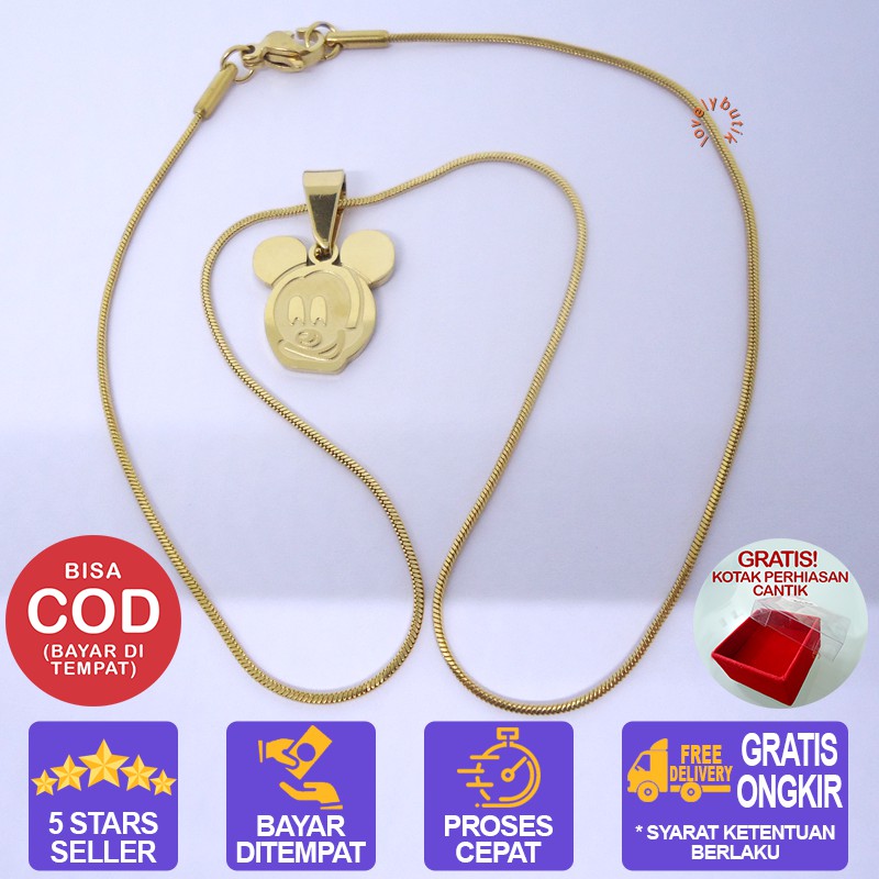 Lovelybutik สร้อยคอไทเทเนียมสําหรับเด็ก Stainless Steel MKT Childrens Necklace Uk. 35 ซม. สีทอง BONU