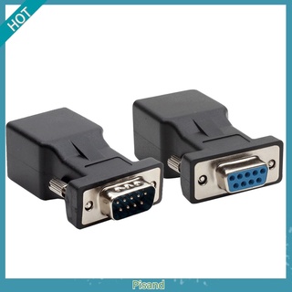 Pisand อะแดปเตอร์พอร์ตอนุกรม 9 Pin DB9 RS232 ตัวผู้ ตัวเมีย เป็นอีเธอร์เน็ต RJ45 Cat5e 6 2 ชิ้น