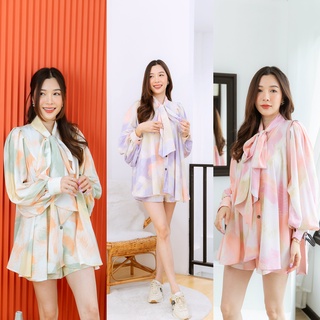 💜พร้อมส่ง🧡💗งานเสื้อแพทเทิร์นผูกโบว์ เเขนทรงบอลลูนหวาน ๆ + กางเกงขาสั้นใส่สบาย แมทช์ใส่ด้วยกันดีงามสุดพลัง**เซทแฟรี่**