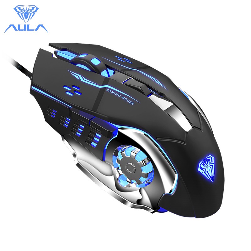 AULA S20 เมาส์เล่นเกม แบบใช้สาย USB มีไฟ LED สำหรับคอมพิวเตอร์ พีซี แล็บท็อป (สีดำ/สีขาว)