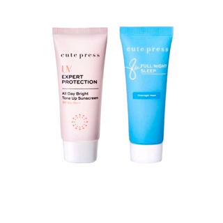 Set คู่กู้หน้าใส Cute Press UV Expert Protection All Day Bright Tone Up + 8 Hours Full Night Sleep Over Night Mark