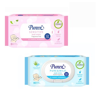 [1ห่อ] เพียวรีน ทิชชู่เปียก ผ้าเปียก เบบี้ไวพส์ PUREEN Baby Wipes 70,80แผ่น