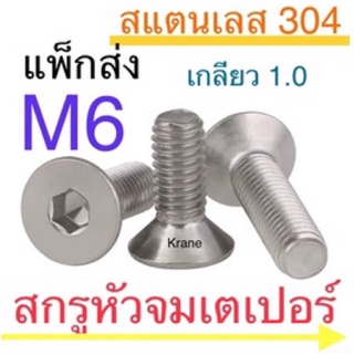 สกรูหัวจมเตเปอร์ สแตนเลส M6 แพ็ก ส่ง