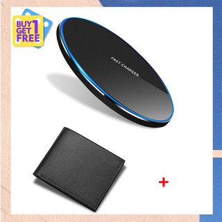 [Wireless Charger] 10W Qi Wireless Charger   Fast Charging Pad for Phone with free men simple wallet