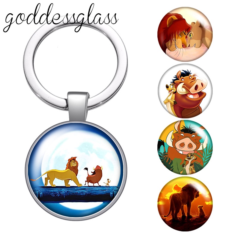 Disney The Lion King น่ารัก Simba Timon Pumbaa แก้ว cabochon พวงกุญแจกระเป๋า พวงกุญแจรถ ที่วางแหวน พ
