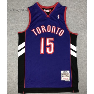 Toronto Raptors 1998-99 สําหรับผู้ชาย #เสื้อกีฬาบาสเก็ตบอล ปักลาย Vince Carter สไตล์วินเทจ มี 15 ชิ้น สีดํา สีม่วง