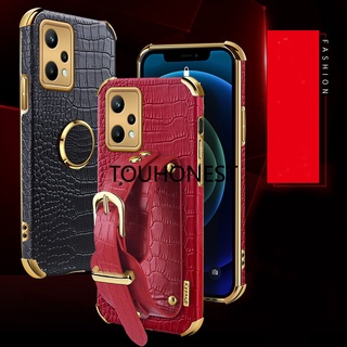 เคส Casing OPPO Realme C15 เคส Realme C12 C25 Case Realme C25S V5 เคส  Realme Q2 Case Realme V15 เคส Realme V3 Case Realme V25 Case Realme 9 Pro Luxury Shockproof Softcase Crocodile Pattern Leather Wrist Strap Phone Case โทรศัพท์มือถือหนังนิ่ม