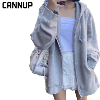 CANNUP เสื้อฮู้ดกันหนาว มีซิป ทรงหลวม สไตล์สปอร์ต สำหรับผู้หญิงoversize  2022 0815001