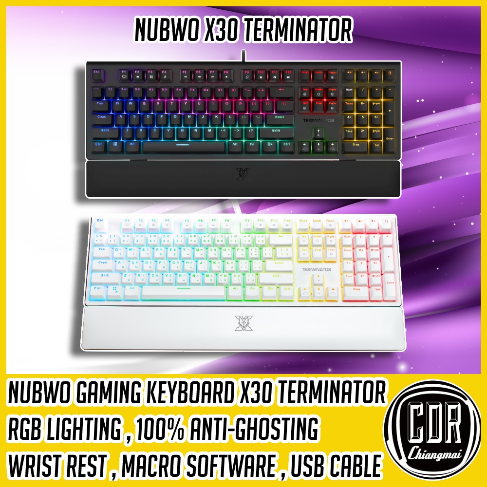 Nubwo X30 Terminator Gaming Keyboard RGB Black/White คีย์บอร์ดเกมมิ่ง ดำ/ขาว (รับประกันศูนย์ไทย 2 ปี)