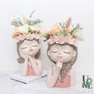 UoneHome พร้อมส่ง  ♥ H082 รูปปั้นกระถางดอกไม้นางฟ้า ขนาดใหญ่ สไตล์โมเดิร์น กระถางไม้อวบน้ำ แจกันดอกไม้ แต่งสวนน่ารัก รูป