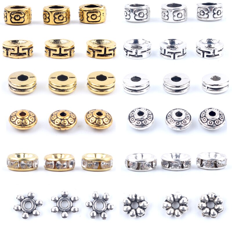 50pcs Gold Rhinestone Rondeelles หลวม Spacer ลูกปัดโลหะคริสตัลลูกปัดสําหรับเครื่องประดับทํา DIY Charm Racelet อุปกรณ์เสริม