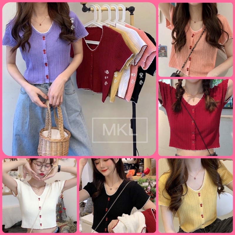 ✨MKL 👕เสื้อไหมพรม คอกลม สไตล์เกาหลี ผ้าเบาใส่สบาย👕เเต่งกระดุม มีหลากสีให้เือก✨A111