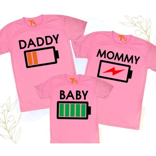 เสื้อครอบครัว พ่อแม่ลูก ลายแบต สีชมพู DADDY MOMMY BABY