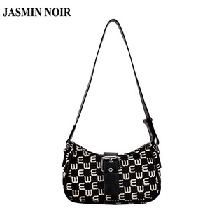 Jasmin NOIR กระเป๋าสะพายไหล่ กระเป๋าถือ ผ้าแคนวาส ลายดวงจันทร์ เรียบง่าย สําหรับสตรี