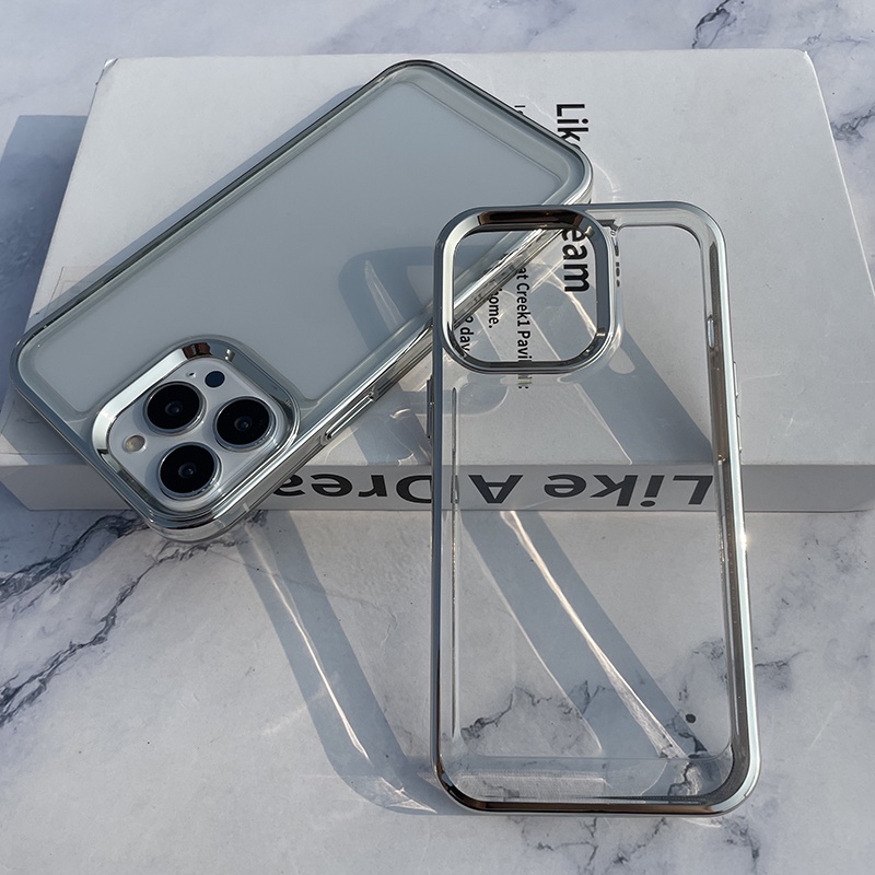 กรณีพื้นที่เงินelectroplating HDโปร่งใสHardสําหรับiPhone 16 16Promax 15Promax 14Promax 14 15Pro 15 14Pro 11 12promax 12 13Pro 13promax 12Pro 11promax X XR Xsmax