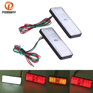 POSSBAY Pair Rectangle LED Reflector Rear Tail Brake Stop Light For Universal Motorcycle Turn Signal Side Warning Light